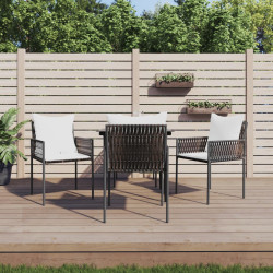 5 Pcs conjunto de jantar p/ jardim c/ almofadões vime PE e aço