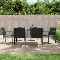 7 Pcs conjunto de jantar p/ jardim c/ almofadões vime PE e aço