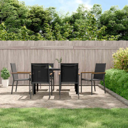 7 Pcs conjunto de jantar para jardim textilene e aço preto