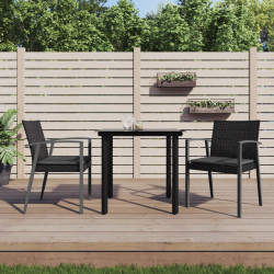 3 Pcs conjunto de jantar p/ jardim c/ almofadões vime PE e aço