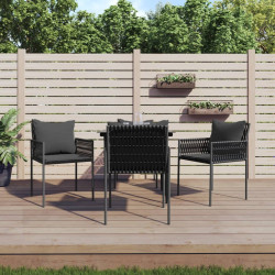 5 Pcs conjunto de jantar p/ jardim c/ almofadões vime PE e aço