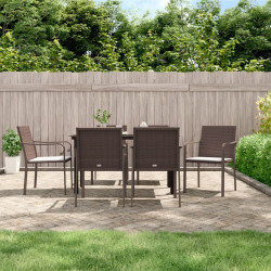 7 Pcs conjunto de jantar p/ jardim c/ almofadões vime PE e aço