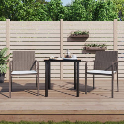 3 Pcs conjunto de jantar p/ jardim c/ almofadões vime PE e aço
