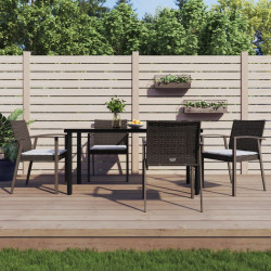 5 Pcs conjunto de jantar p/ jardim c/ almofadões vime PE e aço