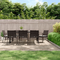 9 Pcs conjunto de jantar p/ jardim com almofadões vime PE e aço