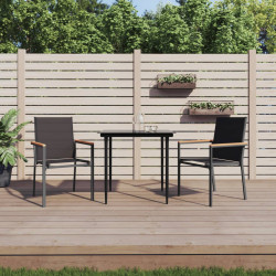 3 Pcs conjunto de jantar para jardim textilene e aço preto