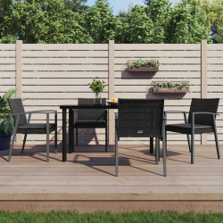 5 Pcs conjunto de jantar p/ jardim c/ almofadões vime PE e aço