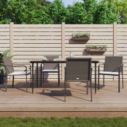 5 Pcs conjunto de jantar p/ jardim c/ almofadões vime PE e aço