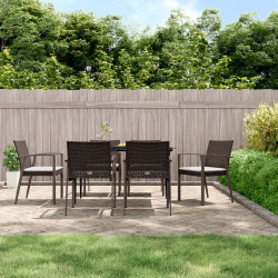 Cadeiras jardim + almofadões 6pcs 56,5x57x83cm vime PE castanho