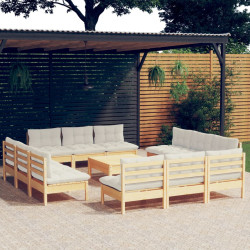 13 Pcs conjunto lounge jardim c/ almofadões cor creme pinho
