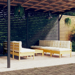 8 Pcs conjunto lounge jardim c/ almofadões cor creme pinho