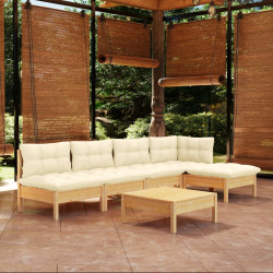 6 Pcs conjunto lounge jardim c/ almofadões cor creme pinho
