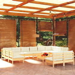 13 Pcs conjunto lounge jardim c/ almofadões creme pinho maciço