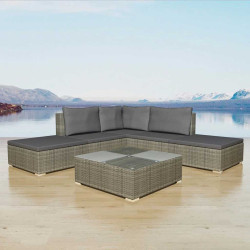 6 Pcs conjunto lounge de jardim c/ almofadões vime PE cinzento