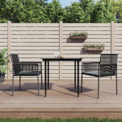 3 Pcs conjunto jantar p/ jardim c/ almofadões vime PE/aço preto