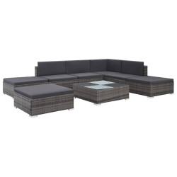 8 Pcs conjunto lounge de jardim c/ almofadões vime PE cinzento