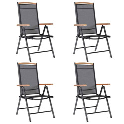 Cadeiras de jardim dobráveis 4 pcs alumínio e textilene preto