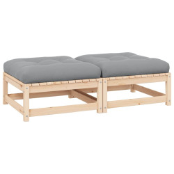 Apoio de pés p/ jardim c/ almofadões 2 pcs pinho maciço