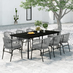 9 Pcs conjunto de jantar para jardim cinzento