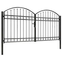 Portão de cerca assen porta dupla com topo arqueado em aço 300x150 cm