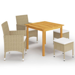 5 Pcs conjunto de jantar para jardim bege