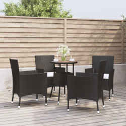 5 Pcs conjunto bistrô de jardim c/ almofadões vime PE preto