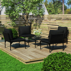 5 Pcs conjunto lounge de jardim c/ almofadões PVC preto