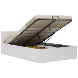 Cama hidráulica c/ arrumação 140x200cm couro artificial branco