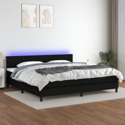 Cama box spring c/ colchão e LED 200x200 cm tecido preto