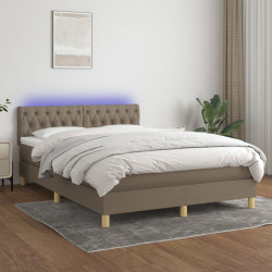 Cama box spring colchão/LED 140x200 cm tecido cinza-acastanhado