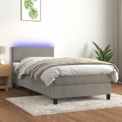 Cama box spring c/ colchão/LED 80x200 cm veludo cinzento-claro