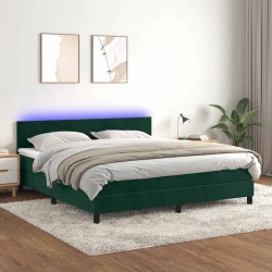 Cama box spring c/ colchão/LED 160x200 cm veludo verde-escuro
