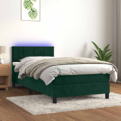 Cama box spring c/ colchão/LED 80x200 cm veludo verde-escuro