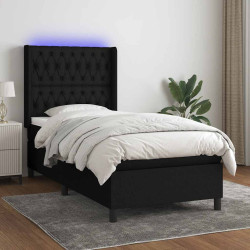 Cama box spring c/ colchão e LED 90x200 cm tecido preto