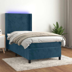Cama box spring c/ colchão/LED 80x200 cm veludo azul-escuro