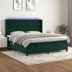 Cama box spring c/ colchão/LED 180x200 cm veludo verde-escuro