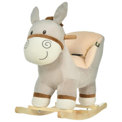 Baloiço infantil em forma de burro para bebés 18-36 meses com som cinto de segurança apoio para os pés 61x34x58 cm cinza