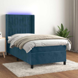 Cama box spring c/ colchão/LED 90x190 cm veludo azul-escuro
