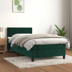 Cama com molas/colchão 100x200 cm veludo verde-escuro