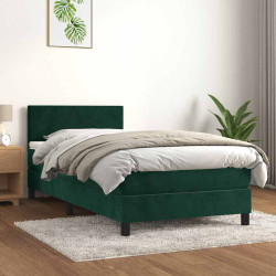Cama com molas/colchão 90x190 cm veludo verde-escuro