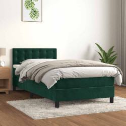 Cama com molas/colchão 100x200 cm veludo verde-escuro