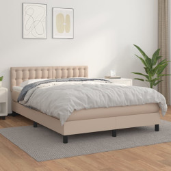 Cama com molas/colchão 140x190 cm couro artificial cappuccino