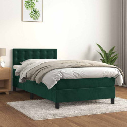 Cama com molas/colchão 90x200 cm veludo verde-escuro