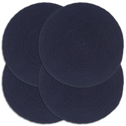 Individuais mesa 4 pcs algodão liso 38 cm redondo azul-marinho