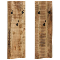 Bengaleiro parede 2 pcs madeira mangueira maciça 36x110x3 cm