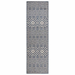 Tapete de tecido plano para exterior 80x250 cm riscas azuis