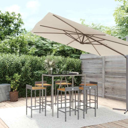 7 Pcs conjunto de bar p/ jardim vime PE/acácia maciça cinzento