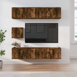 Conjunto móveis de TV 7 pcs madeira processada carvalho fumado