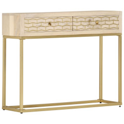 Mesa consola 90x30x75 cm madeira de mangueira maciça dourado