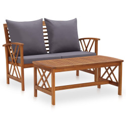 2 Pcs conjunto lounge de jardim c/ almofadões acácia maciça